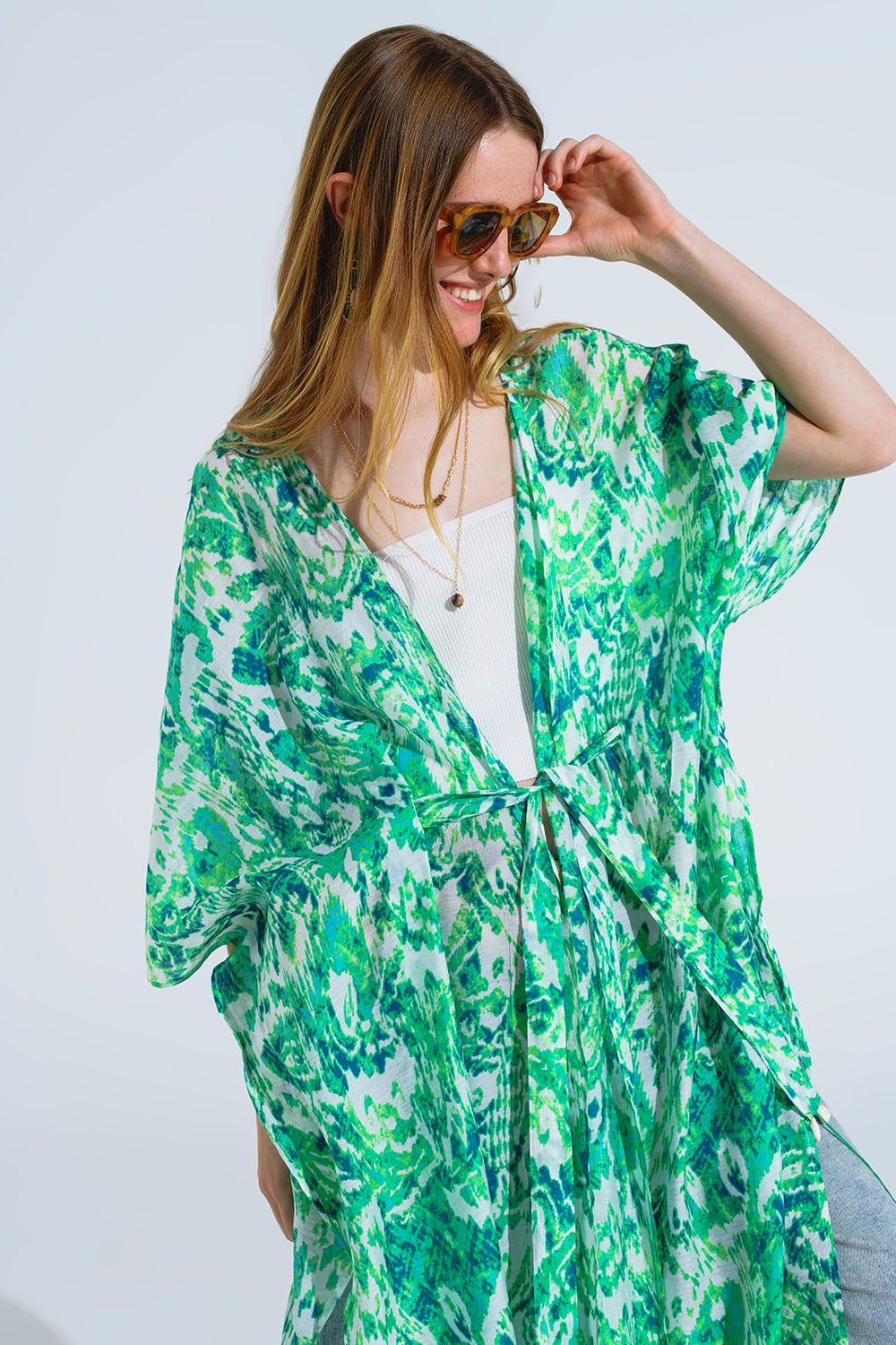Zielone kimono z nadrukiem