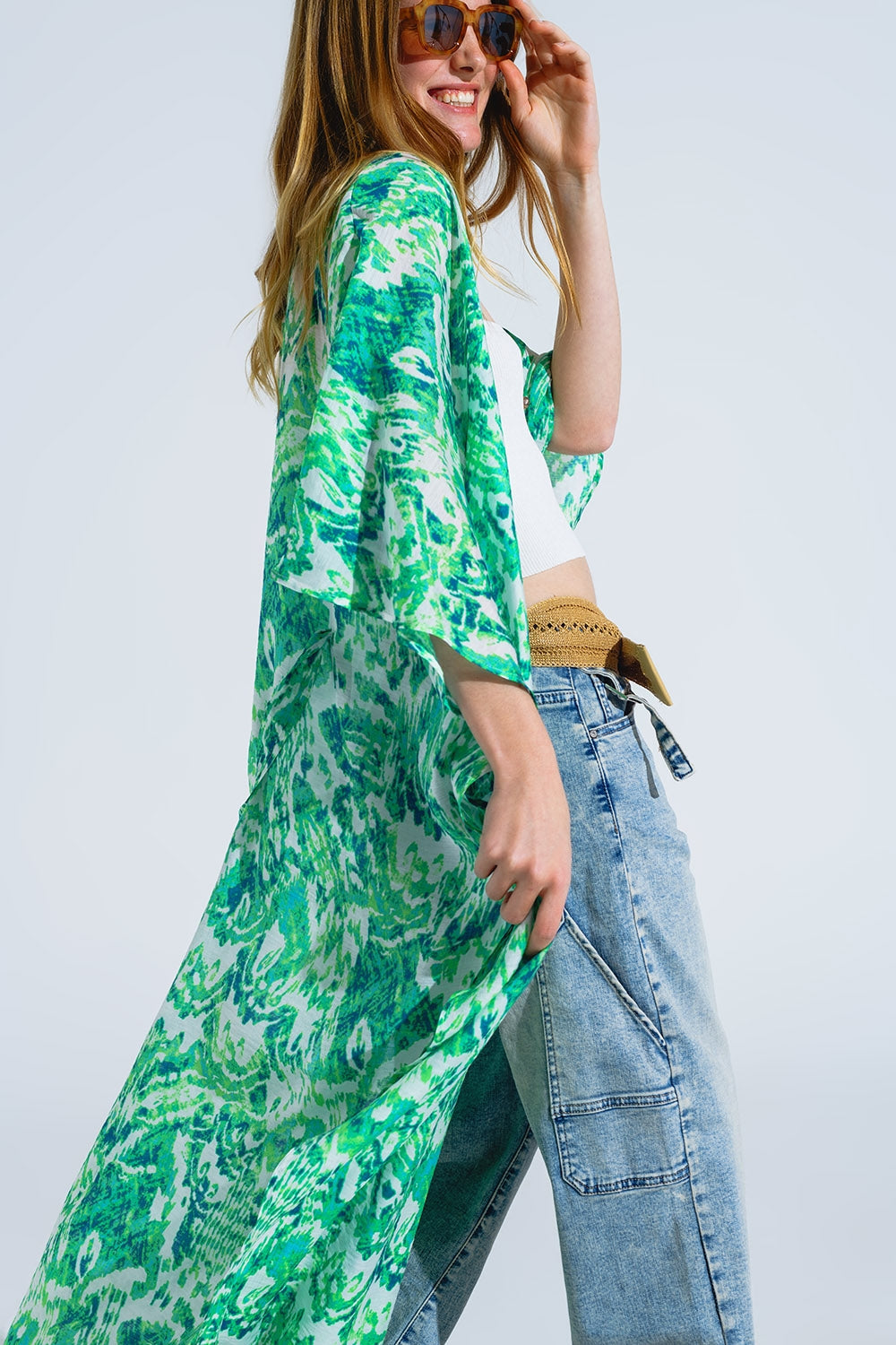 Zielone kimono z nadrukiem