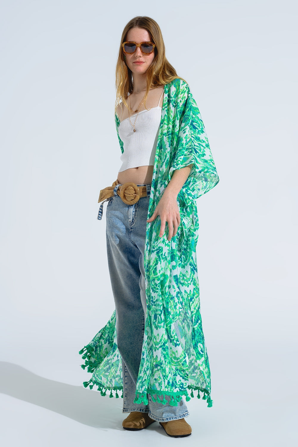 Zielone kimono z nadrukiem
