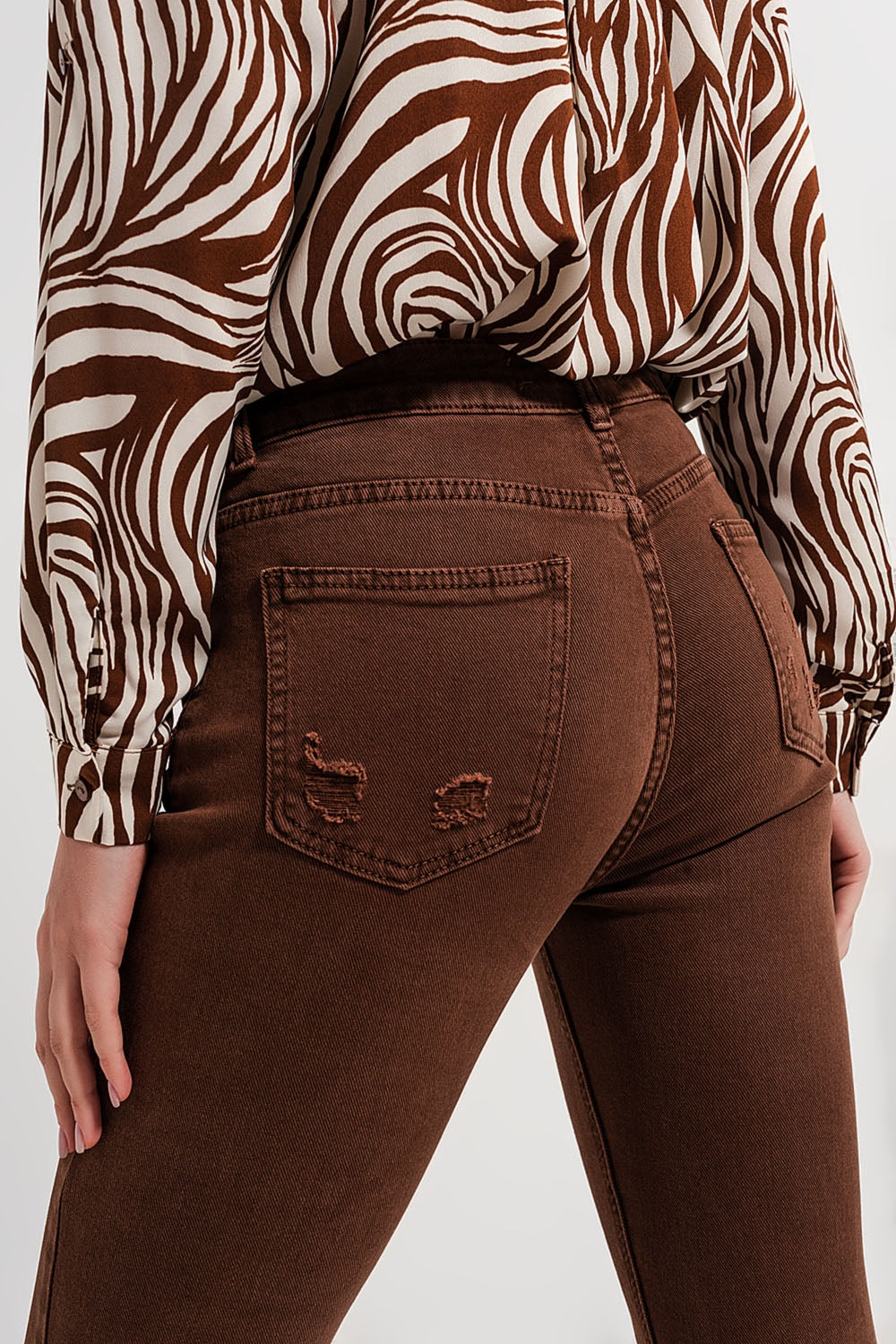 Jeansy Raw Hem Skinny w Kolorze Brązowym