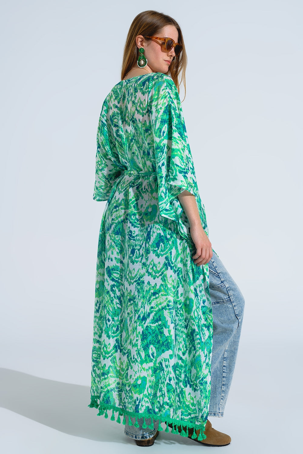Zielone kimono z nadrukiem