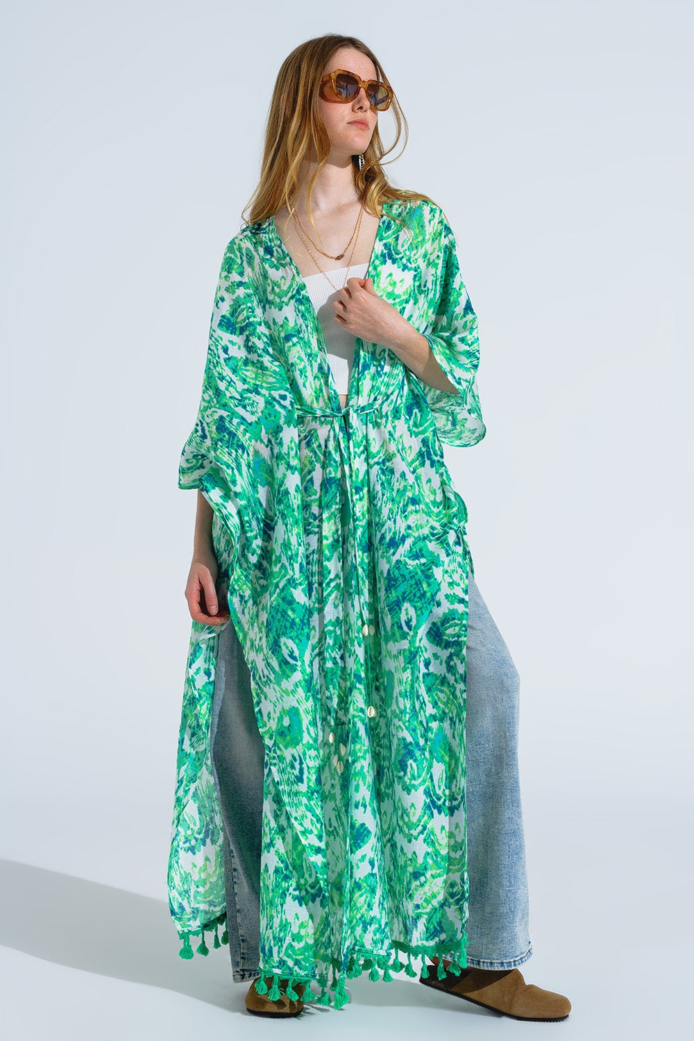 Zielone kimono z nadrukiem