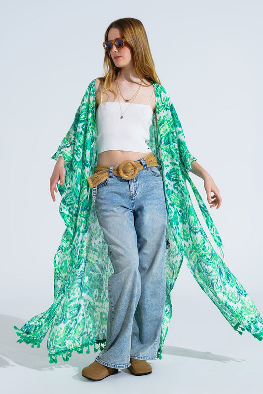 Zielone kimono z nadrukiem